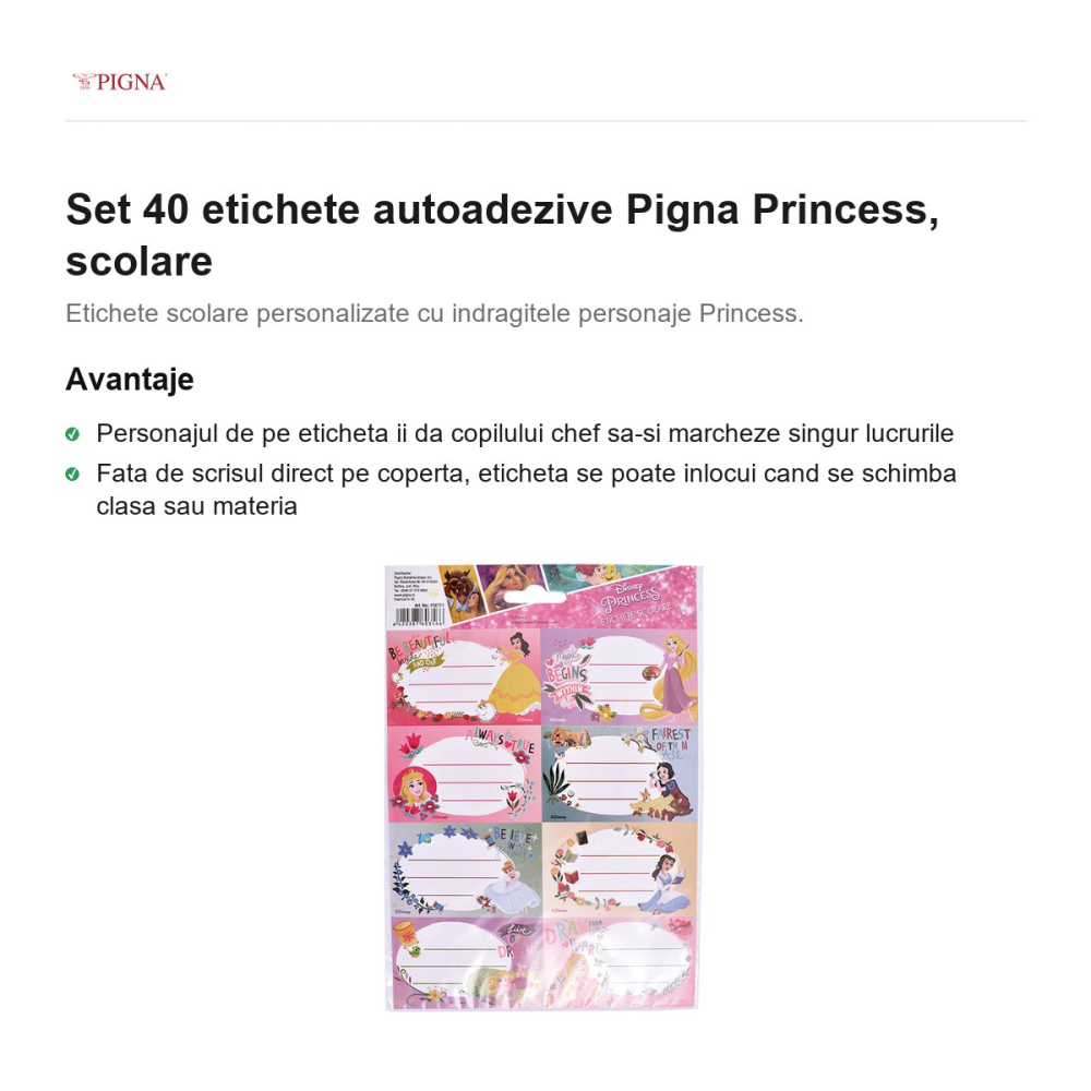 Set 40 etichete autoadezive Pigna Princess, scolare [2]