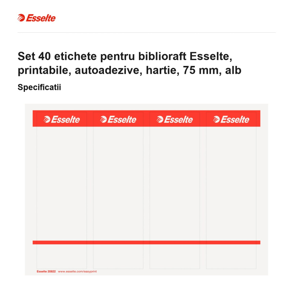 Set 40 etichete pentru biblioraft Esselte, printabile, autoadezive, hartie, 75 mm, alb [3]