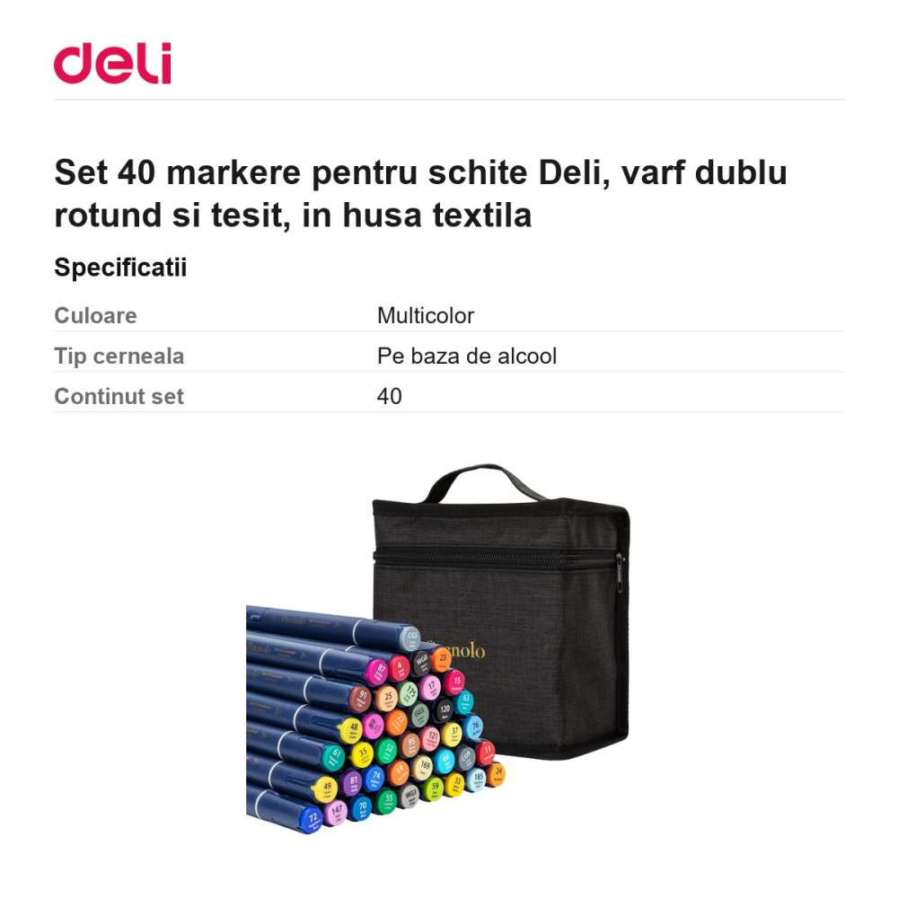 Set 40 markere pentru schite Deli, varf dublu rotund si tesit, in husa textila [3]