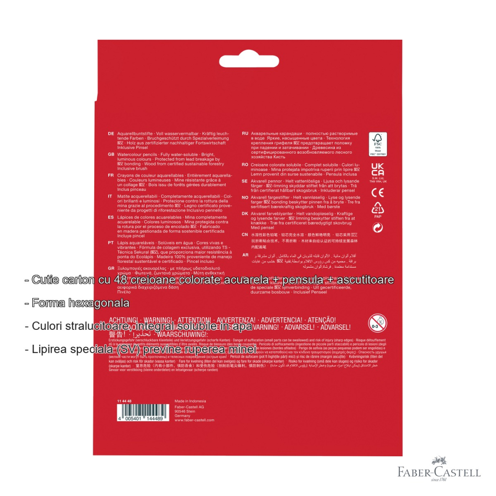 Set 48 creioane colorate acuarela Faber-Castell, cu pensula si ascutitoare, forma hexagonala, pentru desen si pictura [2]