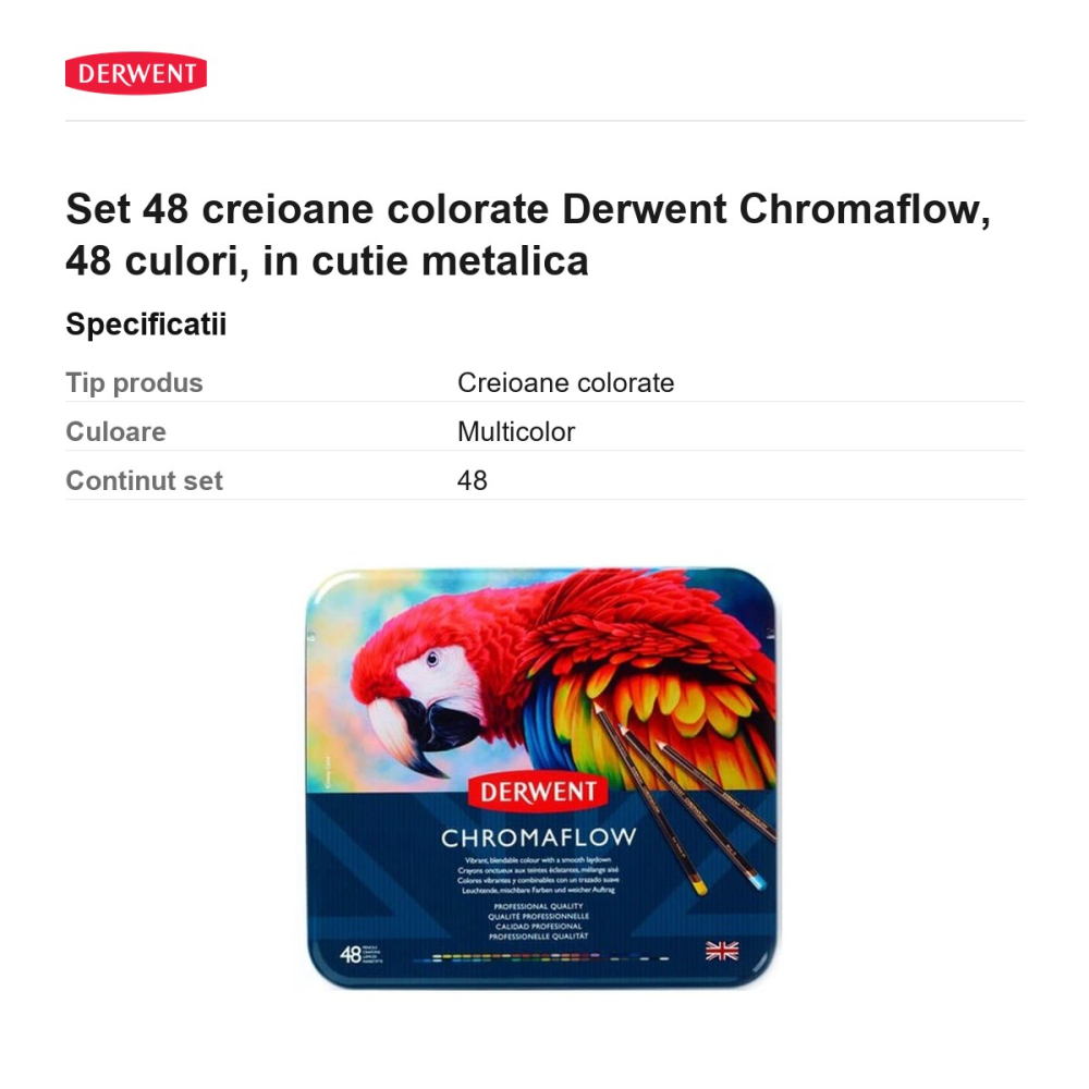 Set 48 creioane colorate Derwent Chromaflow, 48 culori, in cutie metalica [3]