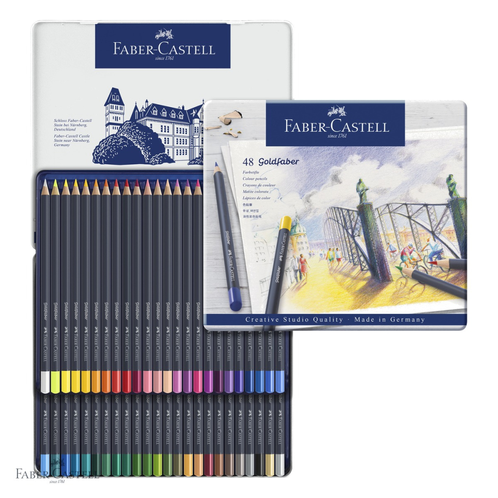 Set 48 creioane colorate Faber-Castell Goldfaber, mina moale, pigmenti rezistenti la lumina, cutie metal [4]