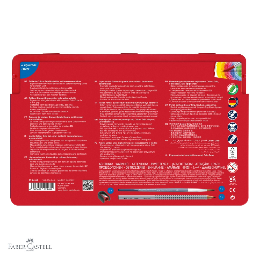 Set 48 creioane colorate Faber-Castell Grip 2001, solubile in apa, cutie metal, pentru copii si elevi [4]