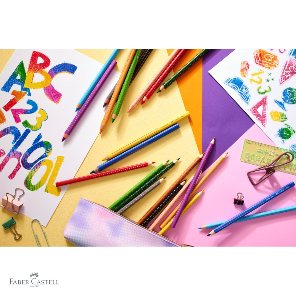 Set 48 creioane colorate Faber-Castell Grip, solubile in apa, forma triunghiulara ergonomica, pentru copii si adulti [4]