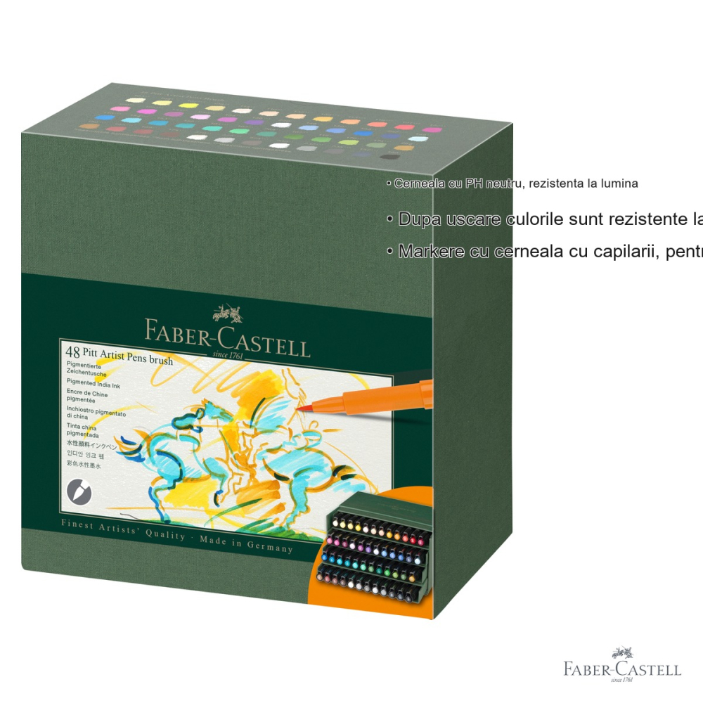 Set 48 markere Faber-Castell Pitt Artist Pen Brush, varf pensula, cutie studio, pentru arta si schite [3]