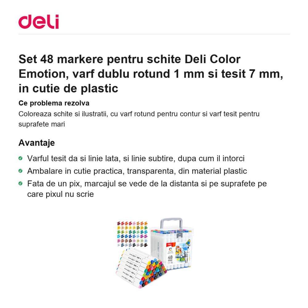 Set 48 markere pentru schite Deli Color Emotion, varf dublu rotund 1 mm si tesit 7 mm, in cutie de plastic [2]
