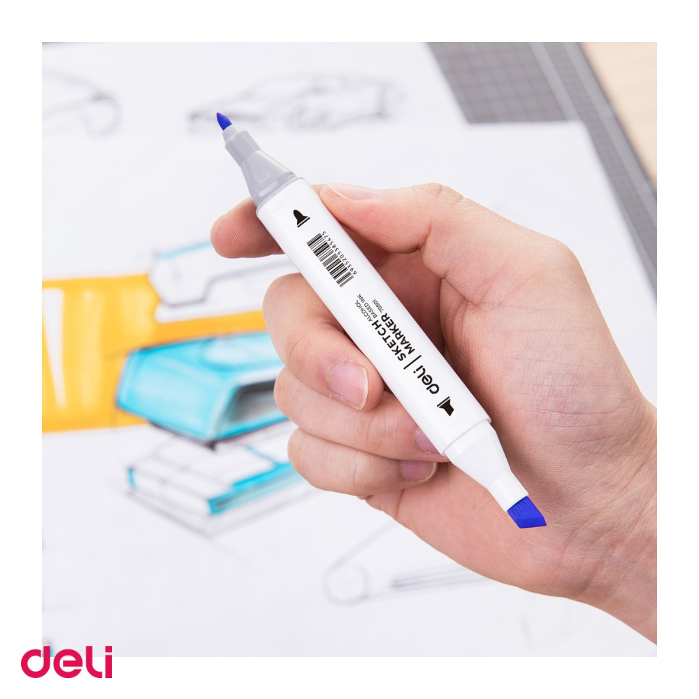 Set 48 markere pentru schite Deli Sketch, varf dublu rotund 1 mm si tesit 7 mm, in cutie de plastic [5]