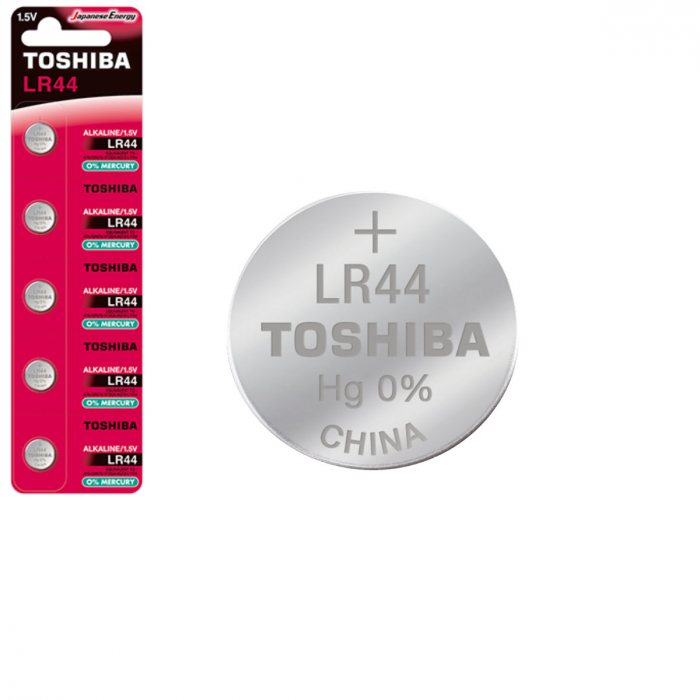 Set 5 Baterii alcaline Toshiba LR44 AG13, tip buton, 1.5V, 150 mAh, in blister [1]