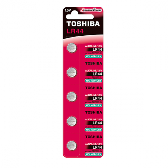 Set 5 Baterii alcaline Toshiba LR44 AG13, tip buton, 1.5V, 150 mAh, in blister [2]