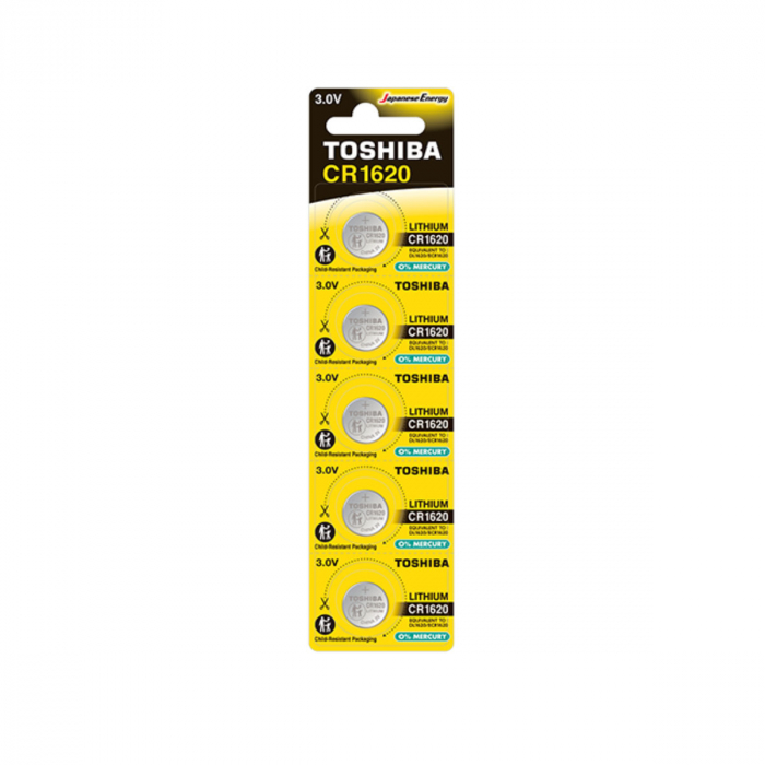 Set 5 baterii Litiu 3V CR1620, tip moneda, Toshiba 10810, in blister [2]