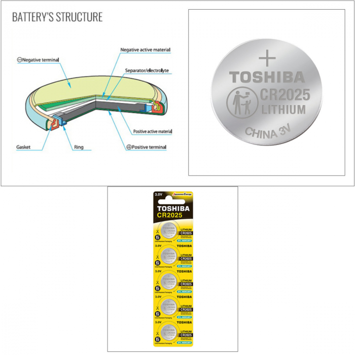 Set 5 baterii litiu 3V CR2025, tip moneda, Toshiba, in blister [3]