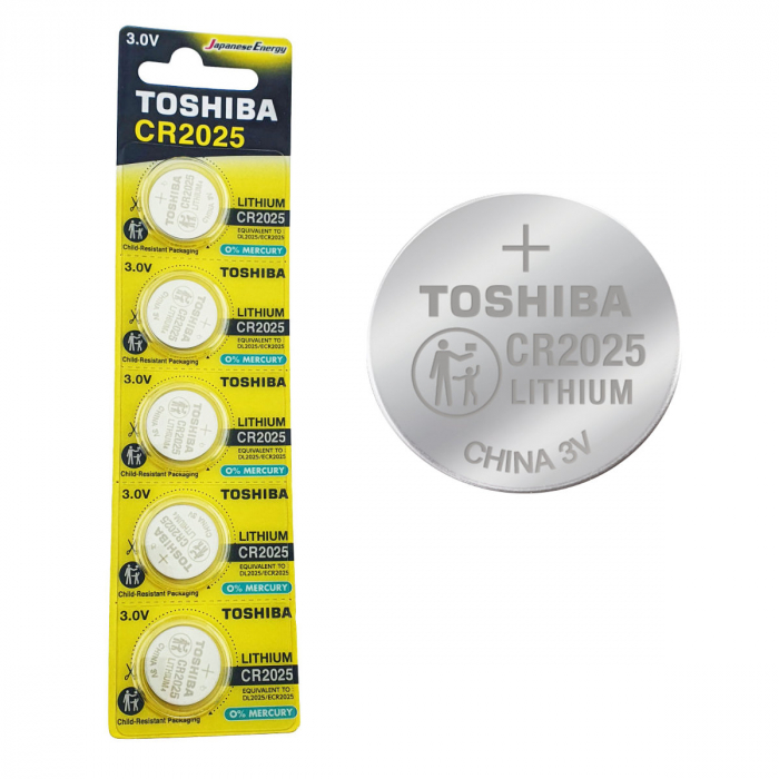 Set 5 baterii litiu 3V CR2025, tip moneda, Toshiba, in blister [1]