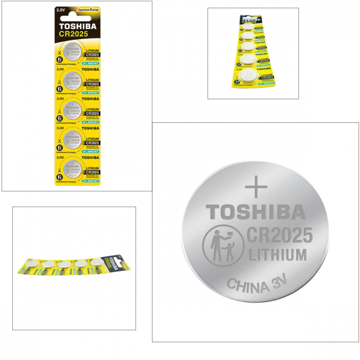 Set 5 baterii litiu 3V CR2025, tip moneda, Toshiba, in blister [4]