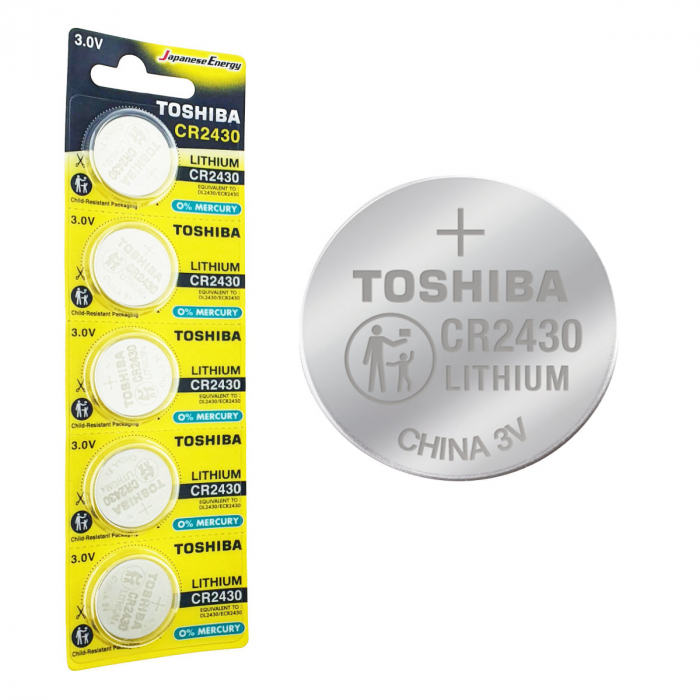 Set 5 baterii litiu 3V CR2430, tip moneda, Toshiba, in blister [1]