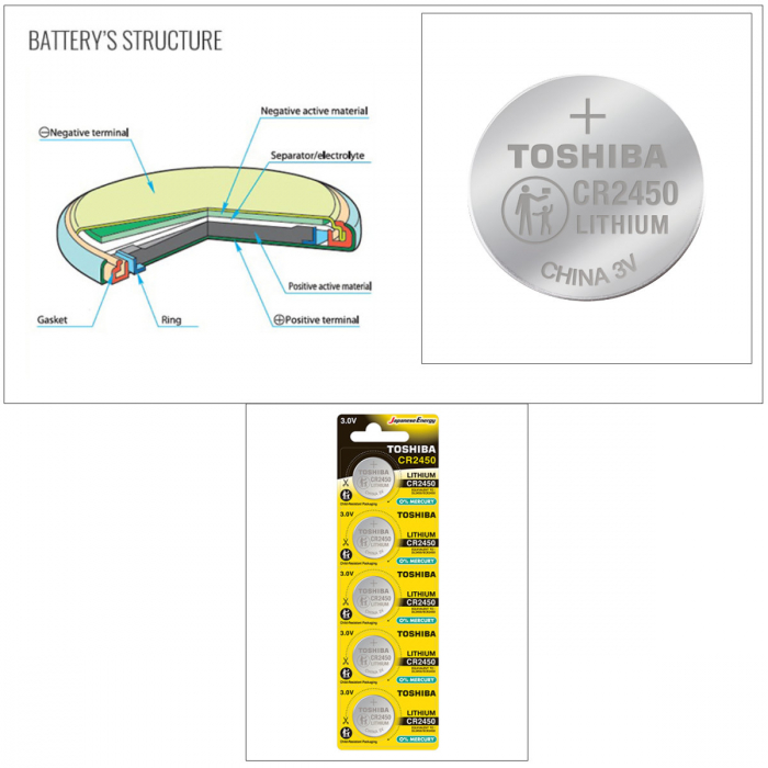 Set 5 baterii litiu 3V CR2450, tip moneda, Toshiba, in blister [3]
