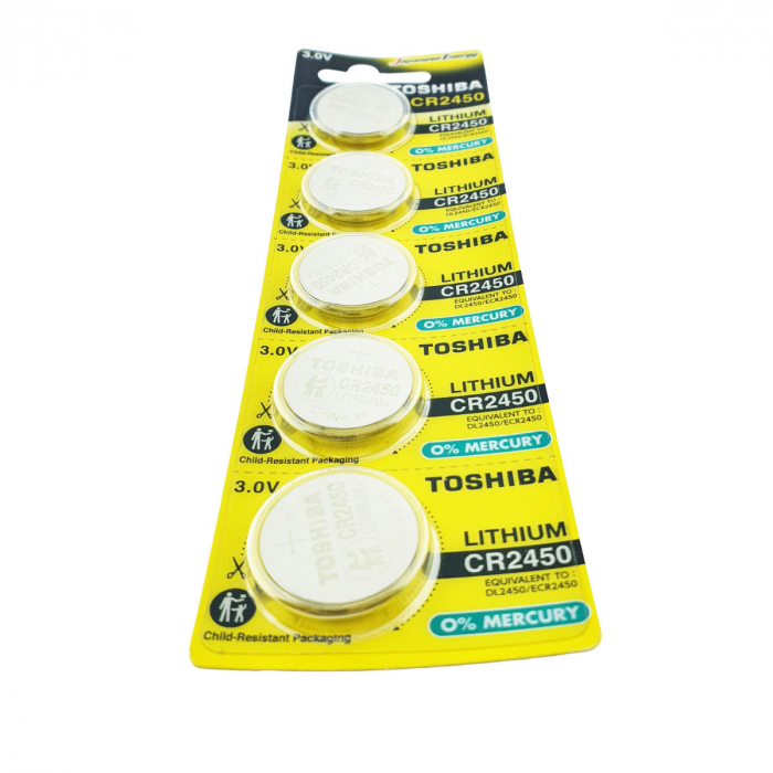 Set 5 baterii litiu 3V CR2450, tip moneda, Toshiba, in blister [2]