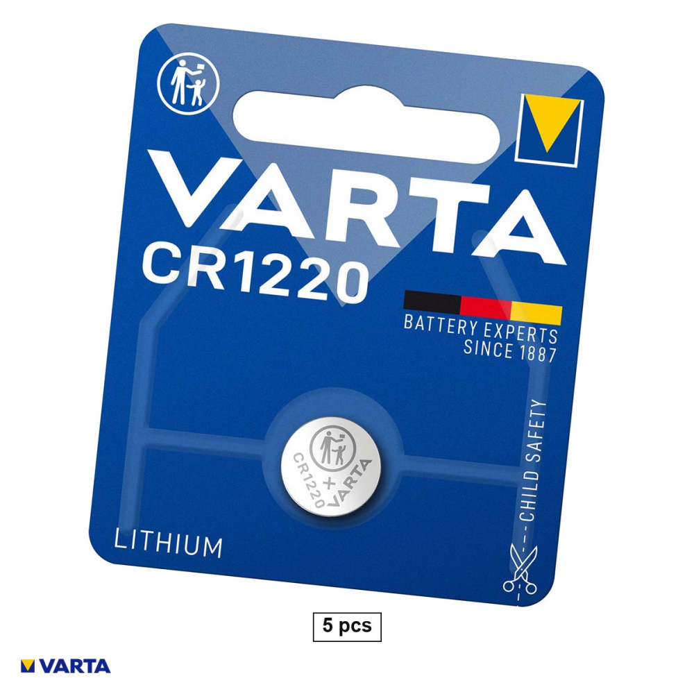 Set 5 baterii litiu VARTA CR1220, litiu - dioxid de mangan, 3 V, 35 mAh, 12.5 x 2.0 mm, 5 blistere [1]