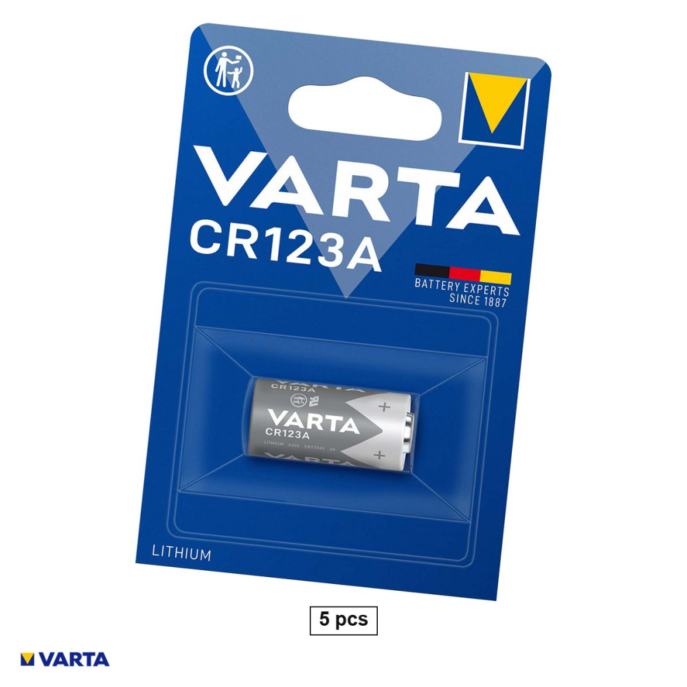 Set 5 baterii litiu VARTA CR123A, 3 V, 1430 mAh, Li-MnO2, echivalent CR17345, DL123A, 17 x 34.5 mm, baterie foto, 5 blistere [1]