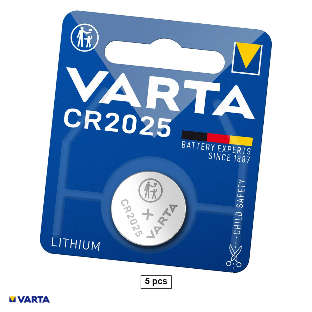 Set 5 baterii litiu VARTA CR2025, litiu - dioxid de mangan, 3 V, 170 mAh, 20 x 2.5 mm, 5 blistere [1]