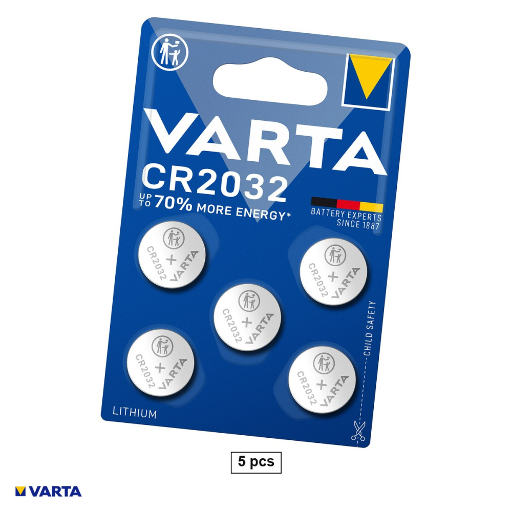Set 5 baterii litiu VARTA CR2032, litiu - dioxid de mangan, 3 V, 230 mAh, 20 x 3.2 mm, in blister [1]