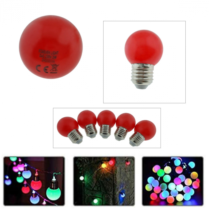 Set 5 becuri LED, E27 G45, Forever Light 86283, 2W, unghi larg de 360°, culoare rosie [4]