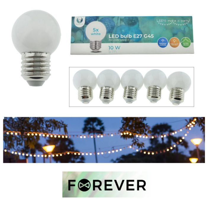Set 5 becuri LED, E27 G45, Forever Light 86284, 2W, unghi larg de 360°, alb neutru [6]