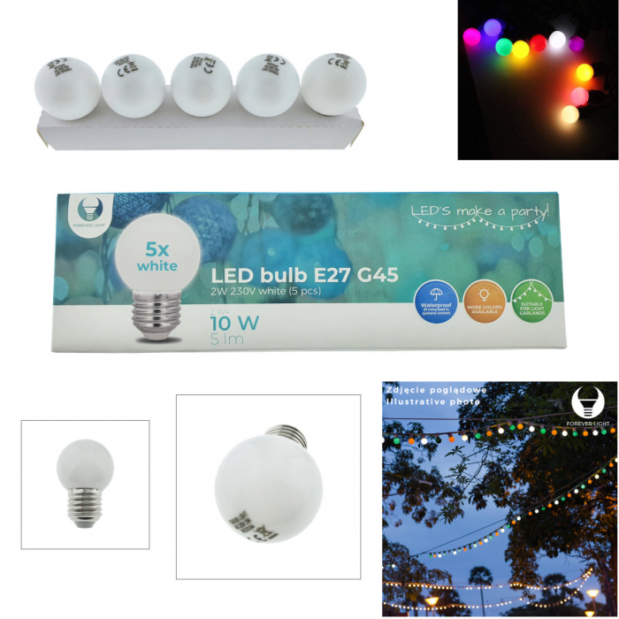 Set 5 becuri LED, E27 G45, Forever Light 86284, 2W, unghi larg de 360°, alb neutru [3]