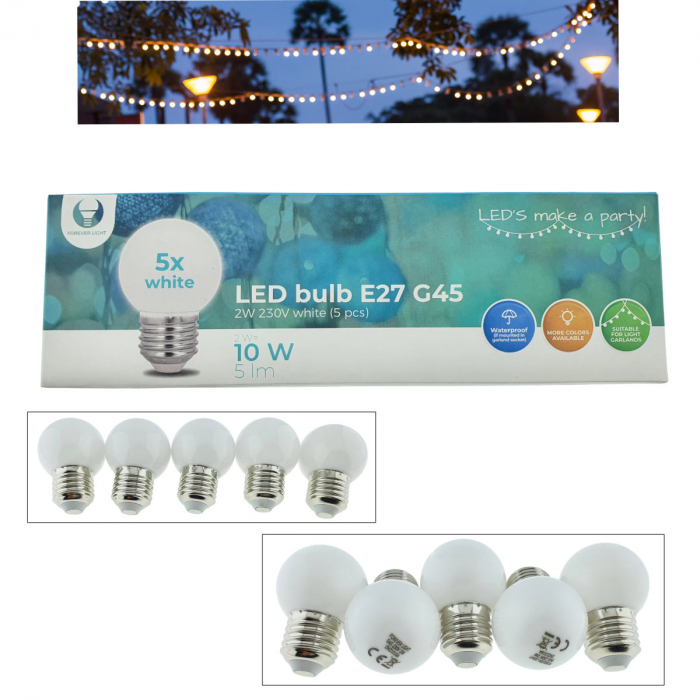 Set 5 becuri LED, E27 G45, Forever Light 86284, 2W, unghi larg de 360°, alb neutru [5]
