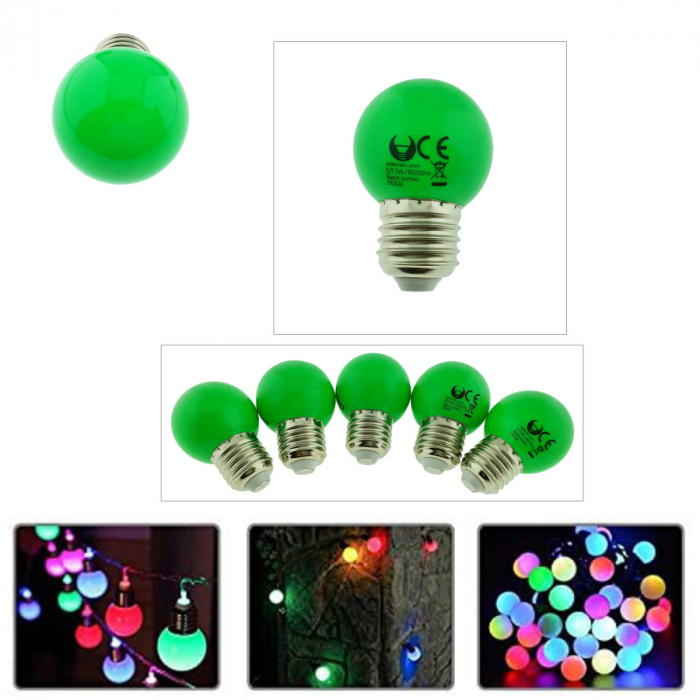 Set 5 becuri LED, E27 G45, Forever Light 92945, 2W, unghi larg de 360°, verzi [4]