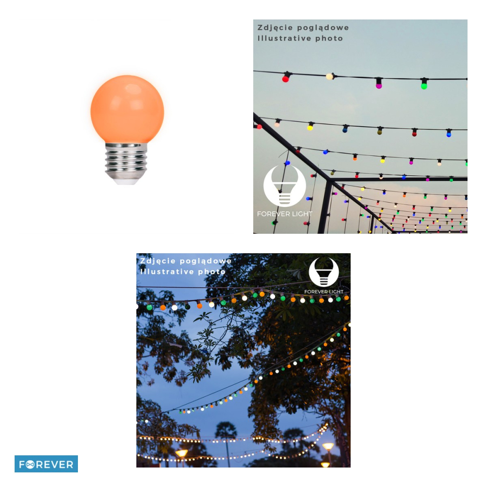 Set 5 becuri LED Forever Light E27 G45, 2 W, portocaliu [4]