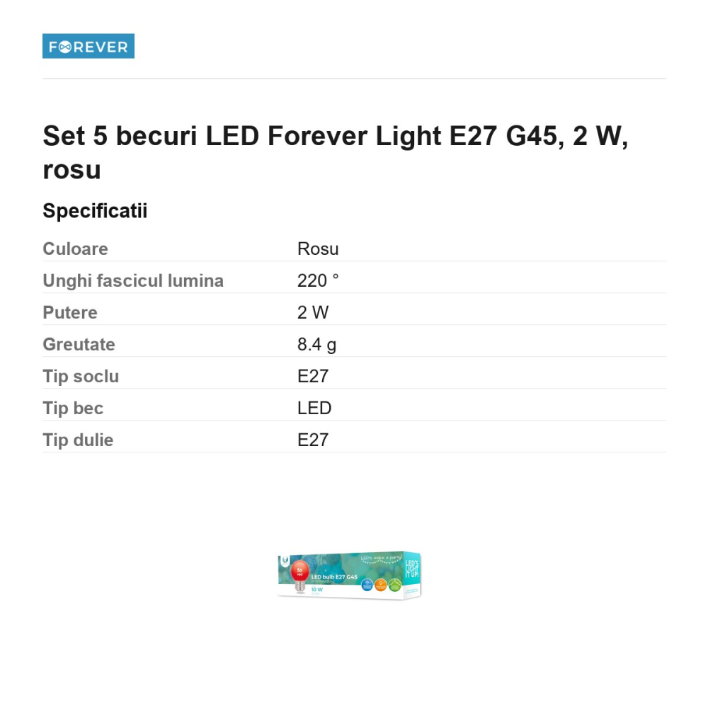 Set 5 becuri LED Forever Light E27 G45, 2 W, rosu [3]