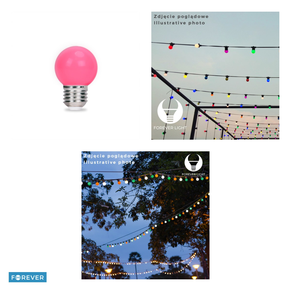 Set 5 becuri LED Forever Light E27 G45, 2 W, roz [4]