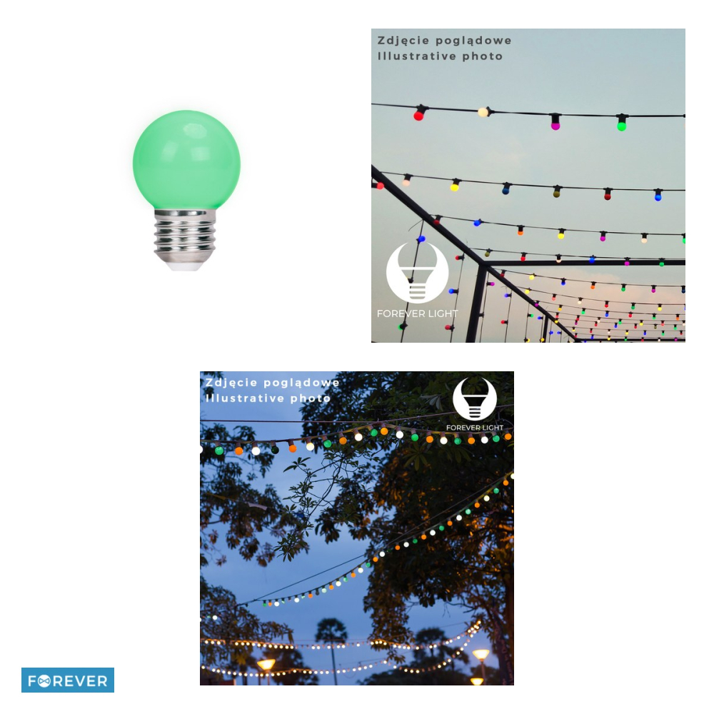 Set 5 becuri LED Forever Light E27 G45, 2 W, verde [4]