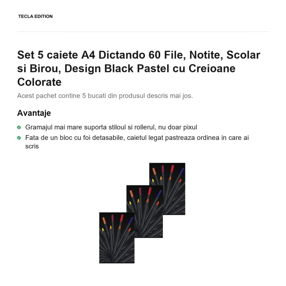 Set 5 caiete A4 Dictando 60 File, Notite, Scolar si Birou, Design Black Pastel cu Creioane Colorate [2]