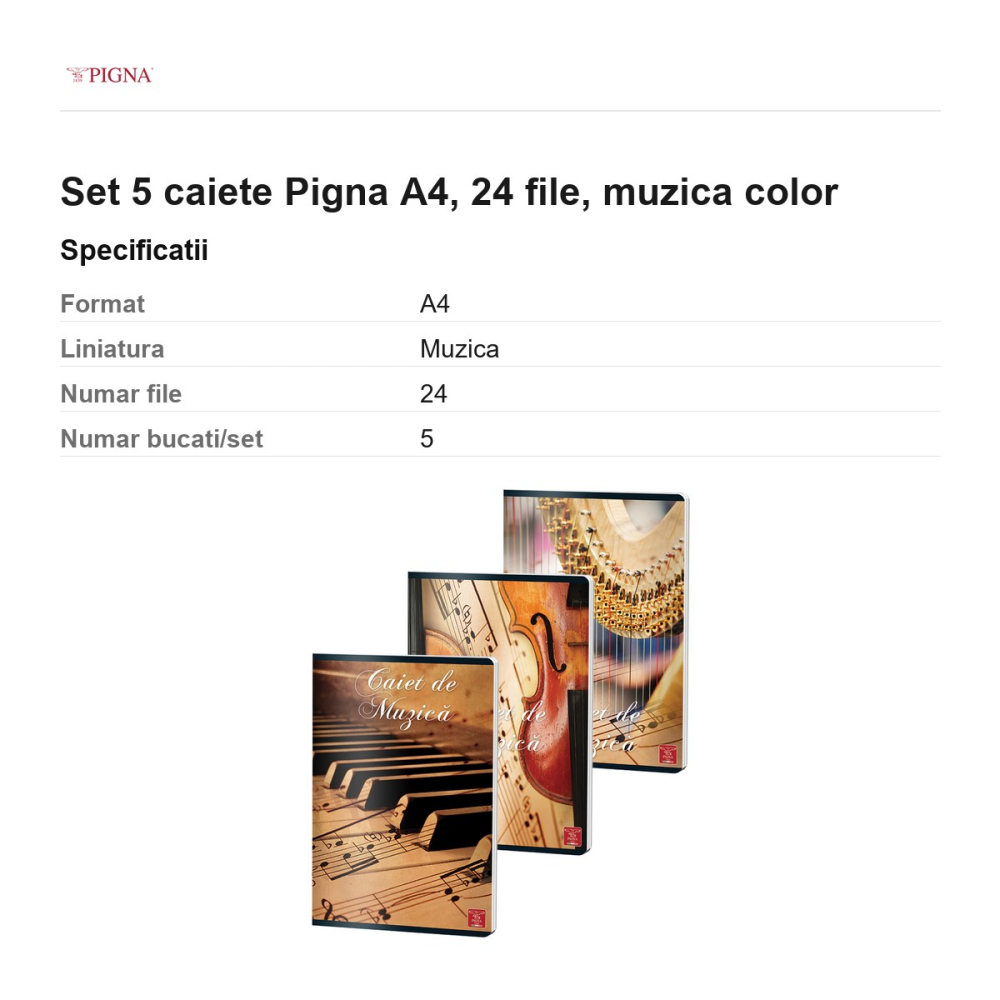 Set 5 caiete Pigna A4, 24 file, muzica color [3]
