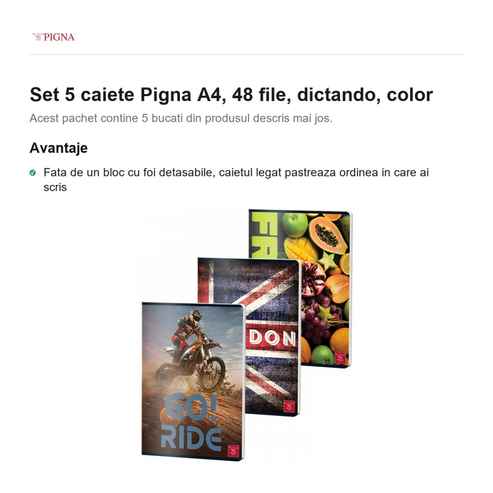 Set 5 caiete Pigna A4, 48 file, dictando, color [2]