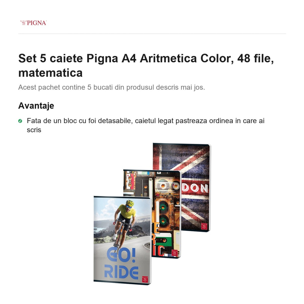 Set 5 caiete Pigna A4 Aritmetica Color, 48 file, matematica [2]