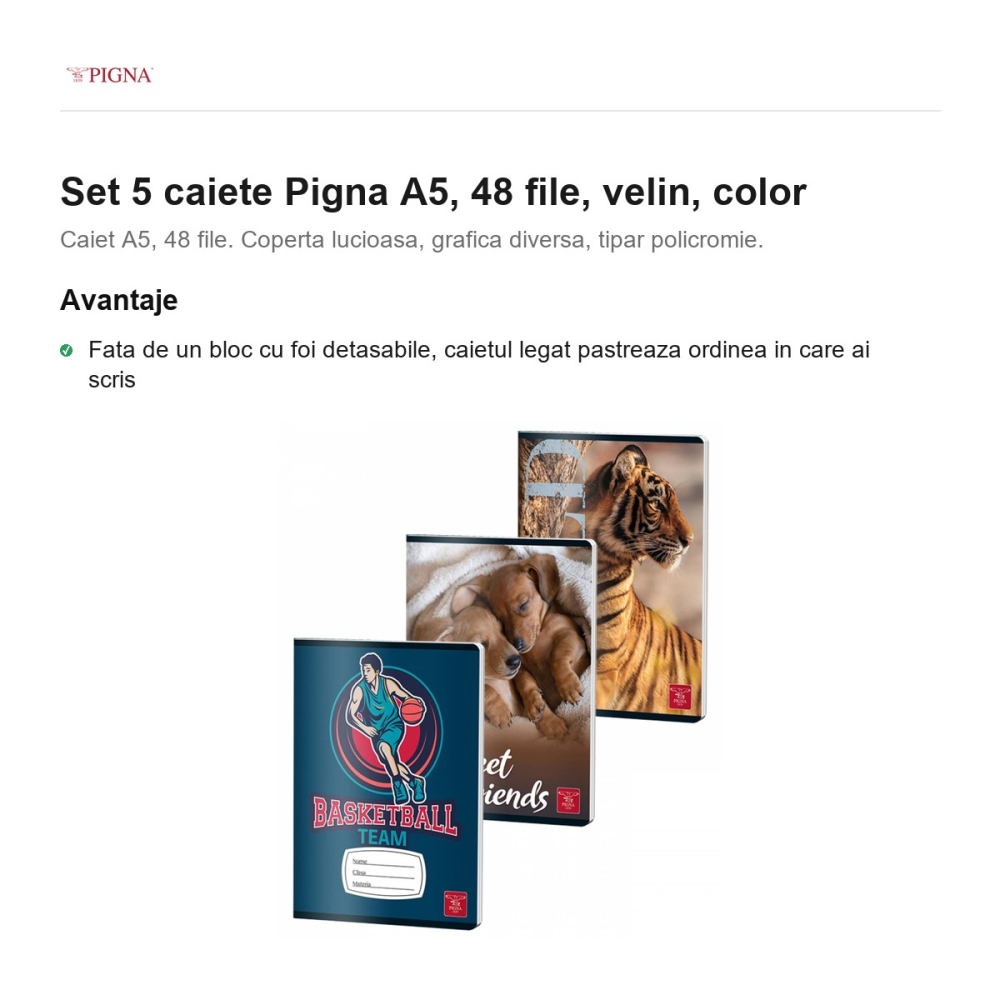Set 5 caiete Pigna A5, 48 file, velin, color [2]