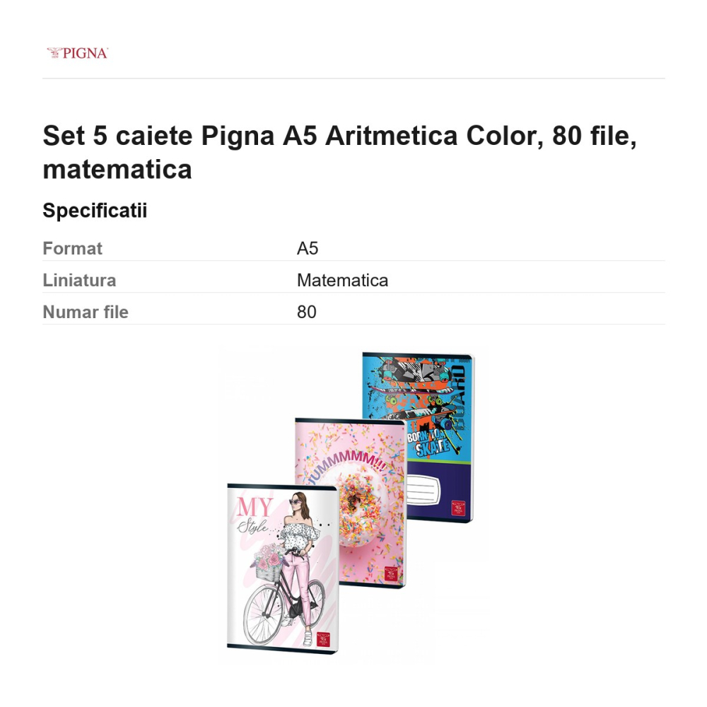 Set 5 caiete Pigna A5 Aritmetica Color, 80 file, matematica [3]