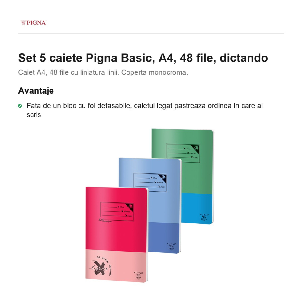 Set 5 caiete Pigna Basic, A4, 48 file, dictando [2]