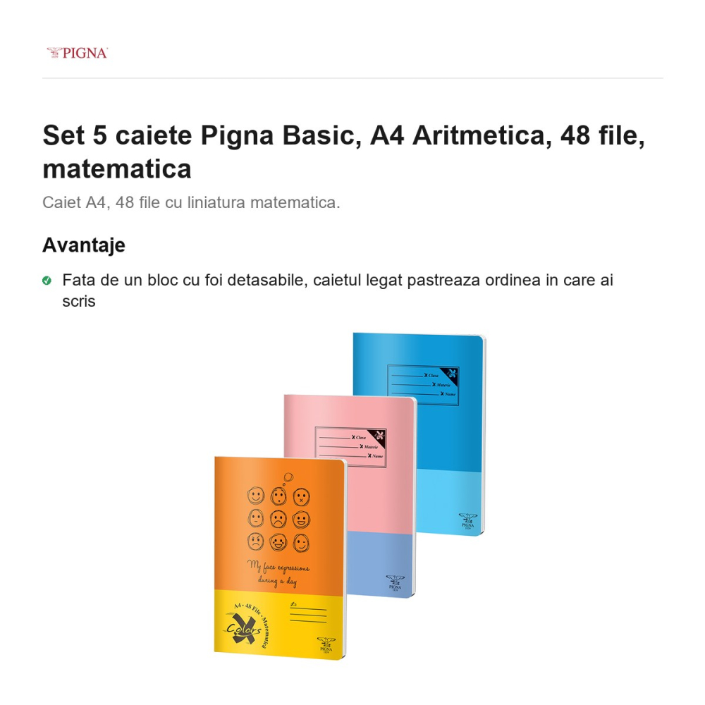 Set 5 caiete Pigna Basic, A4, 48 file, matematica, aritmetica [2]