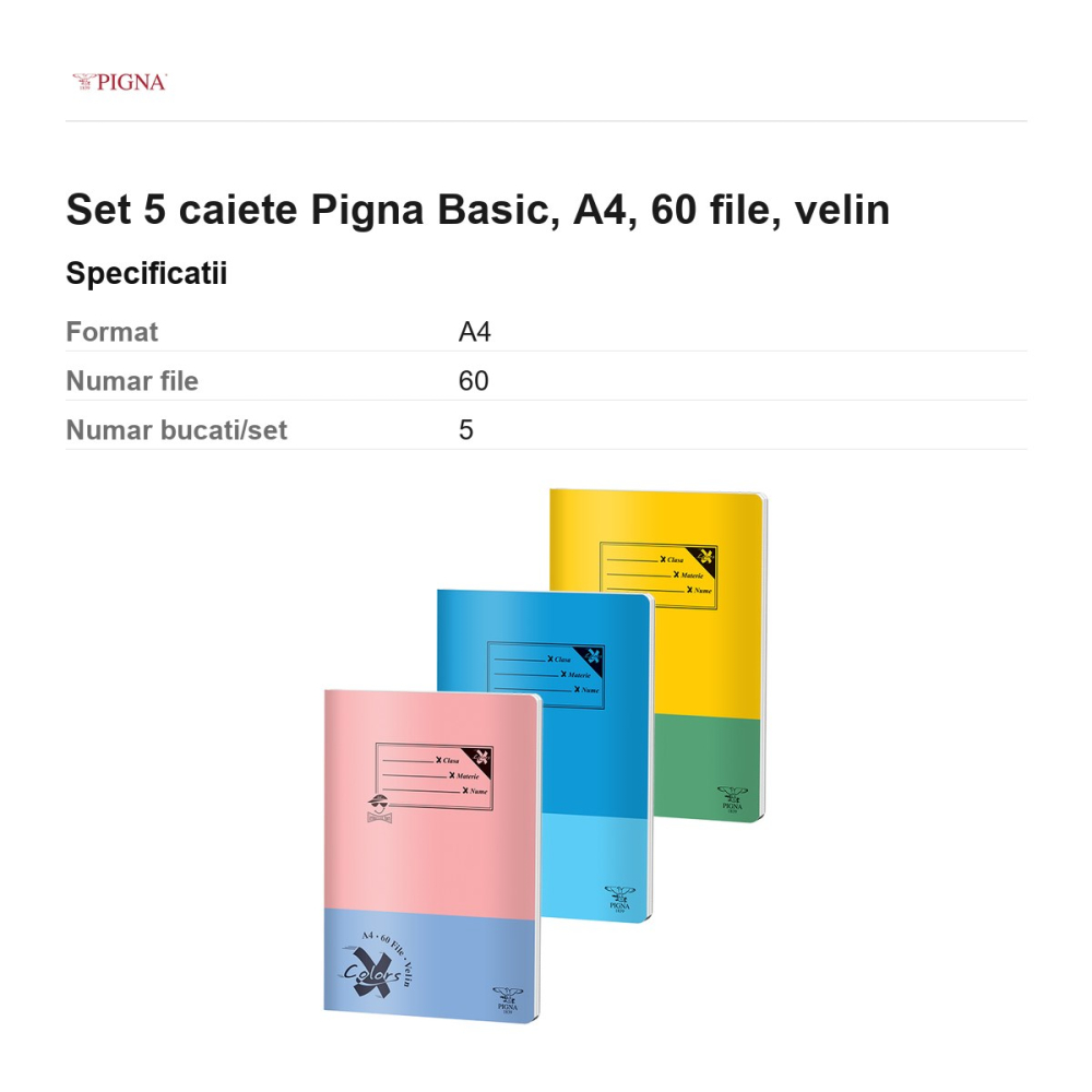 Set 5 caiete Pigna Basic, A4, 60 file, velin [3]