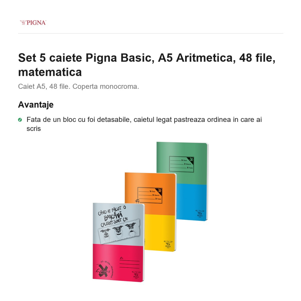Set 5 caiete Pigna Basic, A5, 48 file, matematica, aritmetica [2]