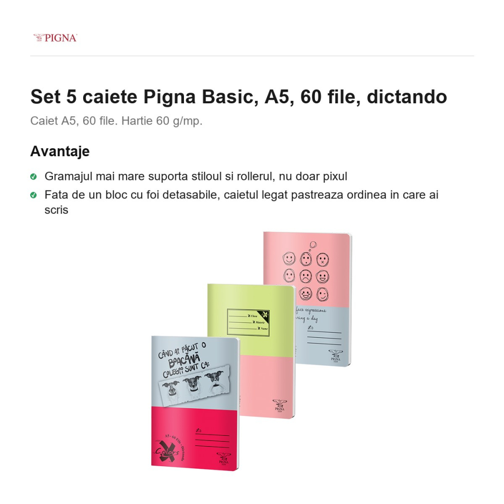 Set 5 caiete Pigna Basic, A5, 60 file, dictando [2]