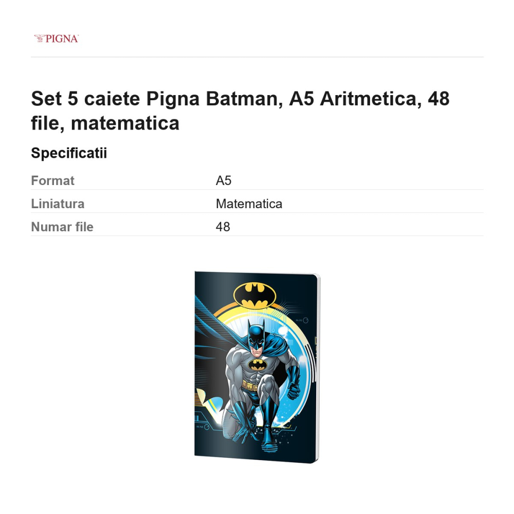 Set 5 caiete Pigna Batman, A5, 48 file, matematica, aritmetica [3]