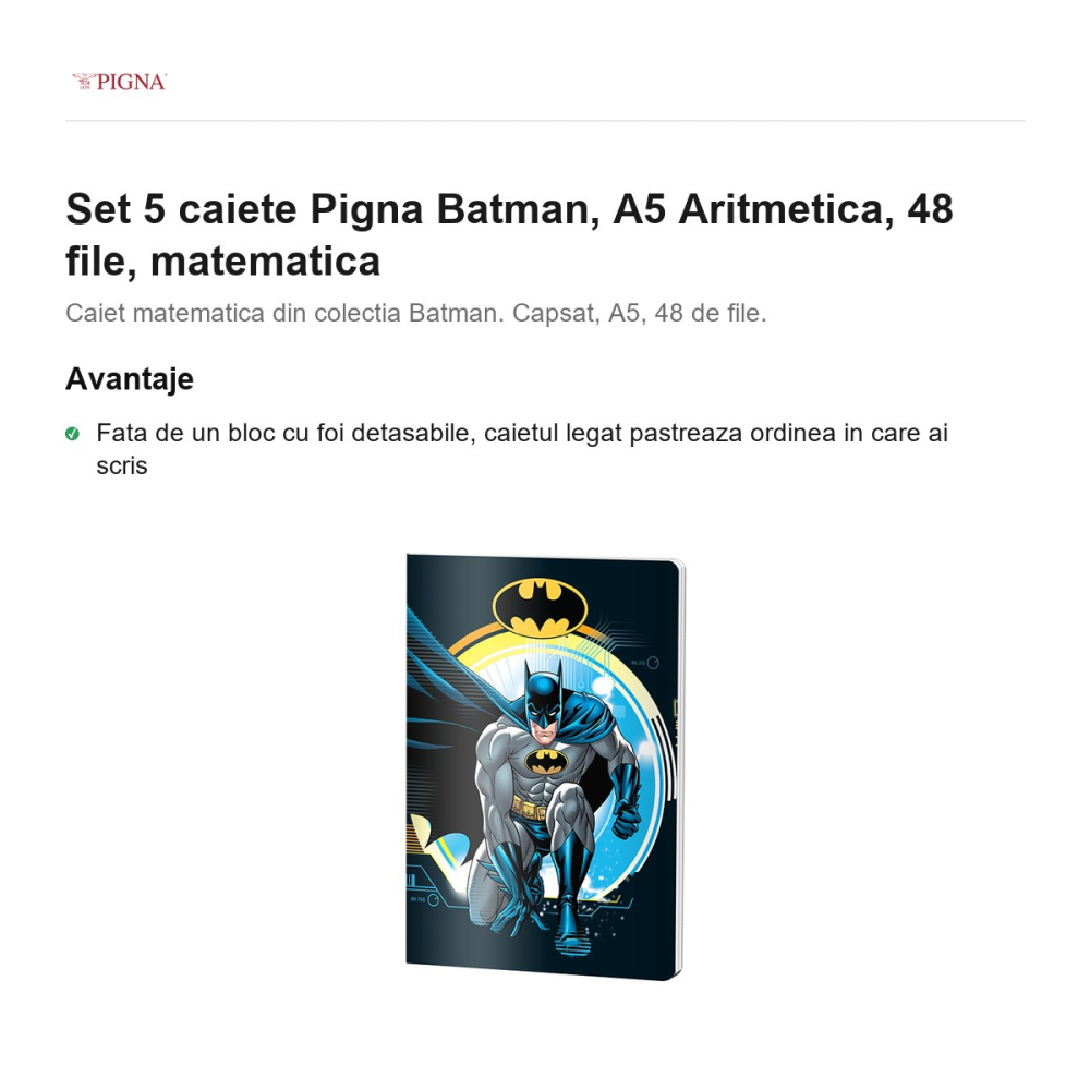 Set 5 caiete Pigna Batman, A5, 48 file, matematica, aritmetica [2]