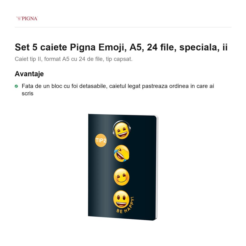 Set 5 caiete Pigna Emoji, A5, 24 file, ii [2]