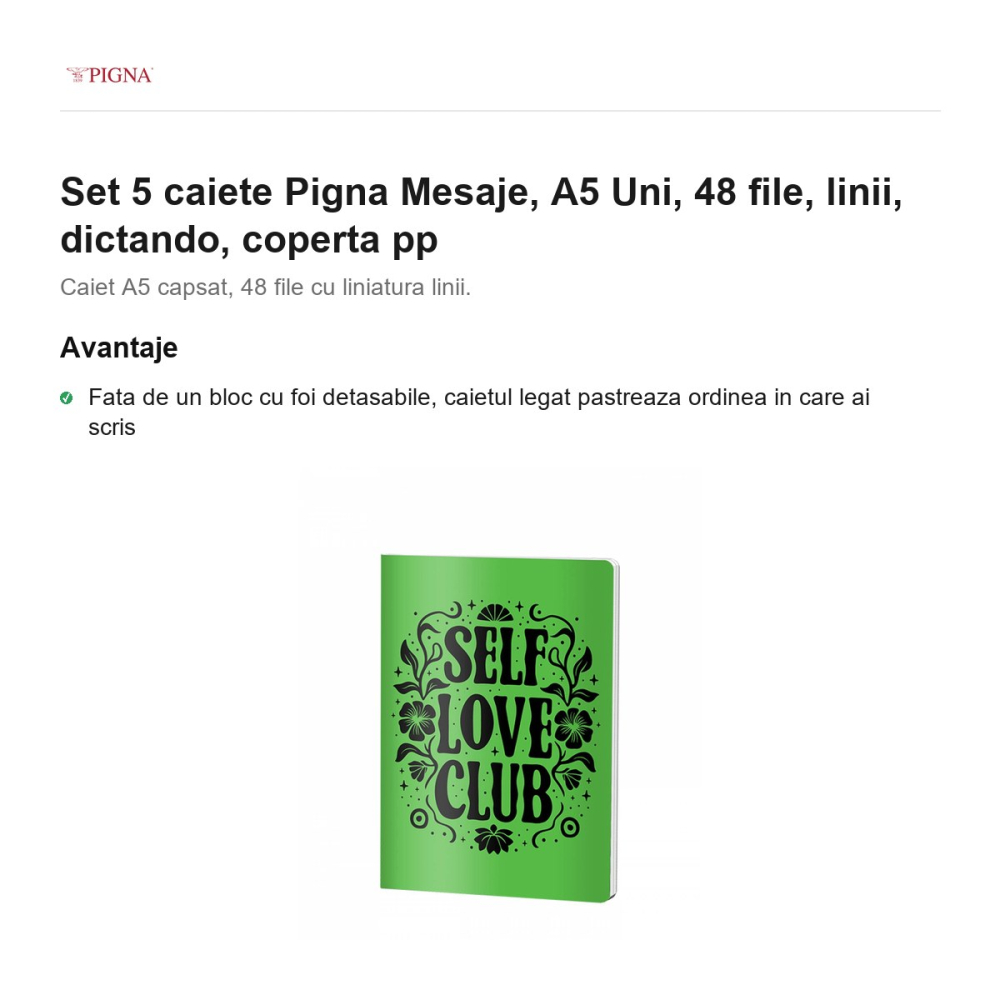 Set 5 caiete Pigna Mesaje, A5, 48 file, linii, dictando, coperta pp uni [2]