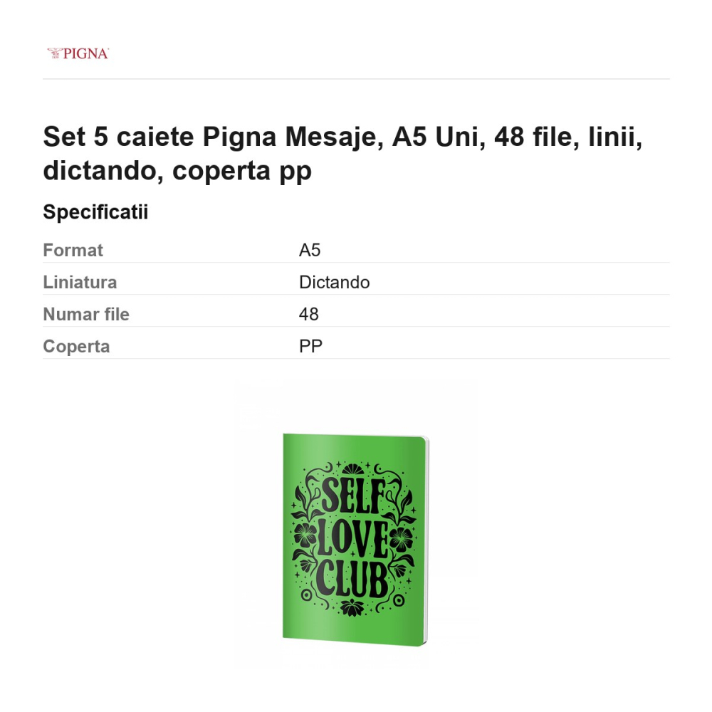 Set 5 caiete Pigna Mesaje, A5, 48 file, linii, dictando, coperta pp uni [3]