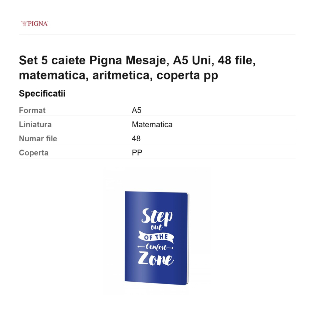 Set 5 caiete Pigna Mesaje, A5, 48 file, matematica, aritmetica, coperta pp uni [3]